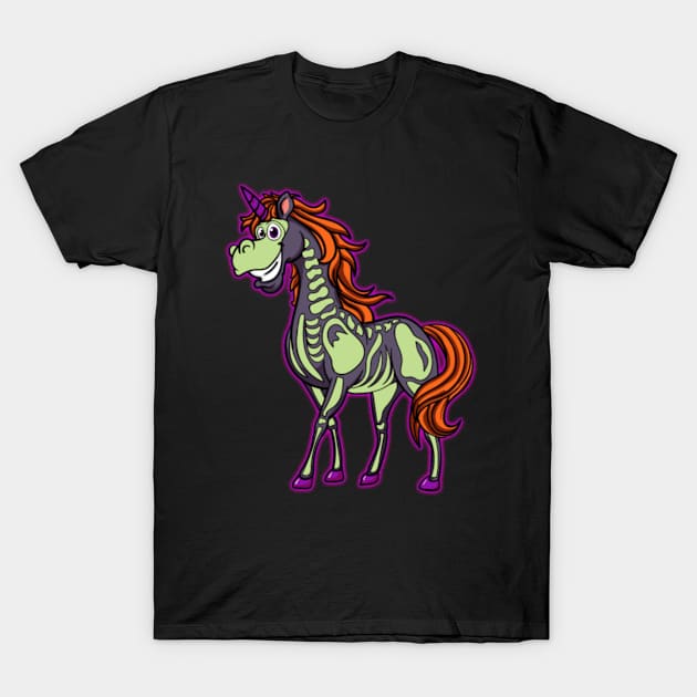 Halloween Ghost Spook Unicorn Skeleton Bone Gift T-Shirt by Xizin Gao